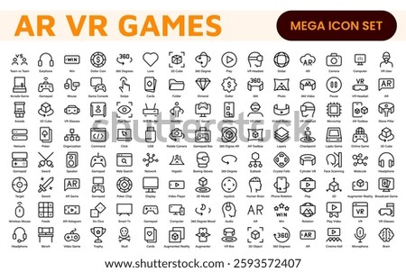 AR VR Games Icons Collection. Vector-Based Icons for Virtual Reality, Augmented Reality, Gaming, and Immersive Tech