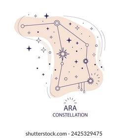 Ara or Altar constellation of stars on a white background. Mystical magical and esoteric boho design for fabric design, tarot, astrology, wrapping paper. Abstract decorative vector illustration.