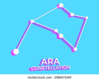 Ara constellation 3d symbol. Constellation icon in isometric style on blue background. Cluster of stars and galaxies. Vector illustration