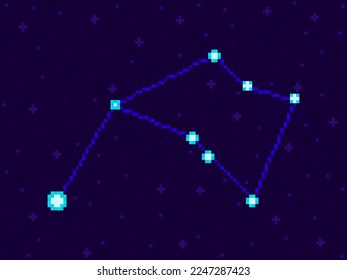 Ara constellation in pixel art style. 8-bit stars in the night sky in retro video game style. Cluster of stars and galaxies. Design for applications, banners and posters. Vector illustration