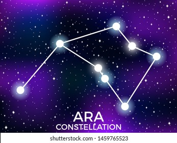 Ara constellation. Starry night sky. Cluster of stars and galaxies. Deep space. Vector illustration