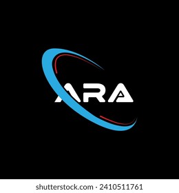 Logo-Design für ARA-Buchstaben Initiale ARA Logo verbunden mit Kreis und Großbuchstabe Monogramm Logo. ARA-Typografie für Technologie, Wirtschaft und Immobilien Logo-Design