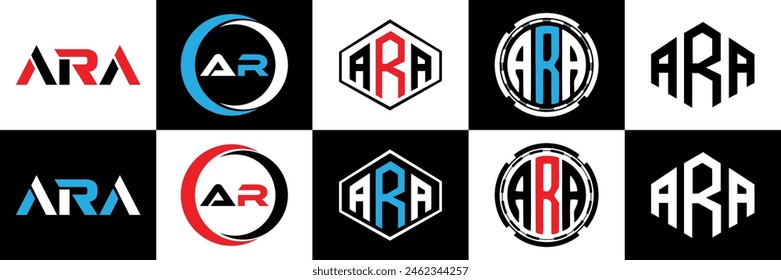 ARA-Buchstabenlogo Vektorgrafik Design, ARA schlichtes und modernes Logo. ARA luxuriöses Alphabet-Design