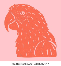 Ara parrot in the technique of linocut. Can be used as a stamp on fabric, postage stamp, postcard