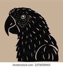 Ara parrot in the technique of linocut. Can be used as a stamp on fabric, postage stamp, postcard	
