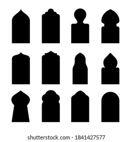 Arab arch door shape set. Islam window gate, arabesque Arabian vector icon silhouette