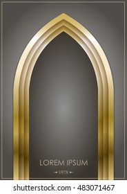 Arab arch of gold or bronze on a dark background. Gothic form. Vector graphics