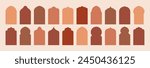 Arab Arch and Islam Door Shapes Set. Ramadan Windows Frames. Vector Elements In Minimal Boho Style for Labels, Logo, Banner Templates.