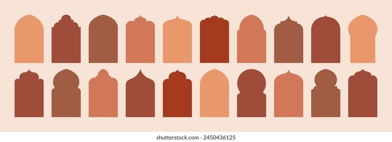 Arco árabe y Formas de la puerta del Islam. Marcos de Windows de Ramadán. Elementos de Vector en estilo boho minimalista para etiquetas, logotipo, Plantillas de Anuncio.