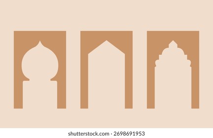 Conjunto de arcos árabes. Forma de marco islámico. Puerta oriental. Vector