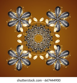 Arab, Asian, ottoman motifs. Seamless pattern on brown background. Vector illustration. Simple snowflakes seamless pattern, floral elements, decorative ornament.