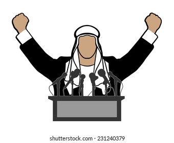Arab before a microphone on a white background