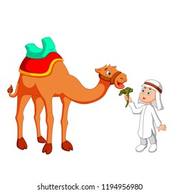 arab boy with camel cartoon