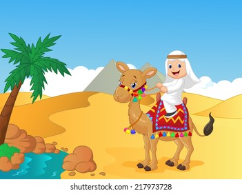 Arab boy riding camel