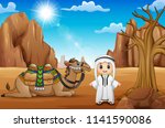 Arab boys with camels in the desert