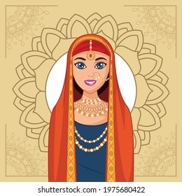 arab bride and mandala with red suit