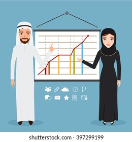 Arab business character at office work. people character.