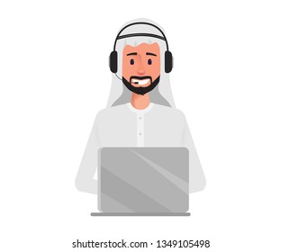 Arab Business Man In Call Center To Customer Service Character.