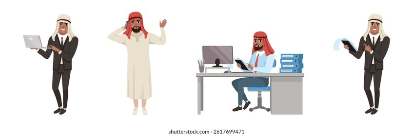 Arab Business Man Character in National Clothes Vector Set