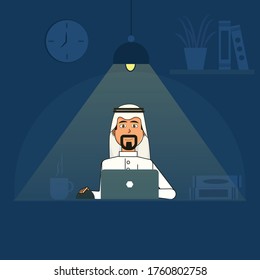 Arab business man presenting. Vector illustration. saudi man. worker man. 