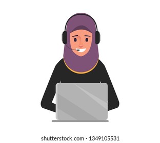 Arab Business Woman In Call Center To Customer Service Character.