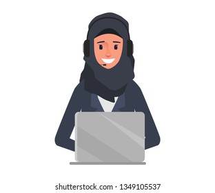 Arab Business Woman In Call Center To Customer Service Character.