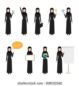 Arab business woman character with hijab. People character vector.