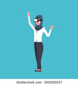 Arab Business Woman Wearing Modern 3d Glasses Virtual Reality Headset Concept