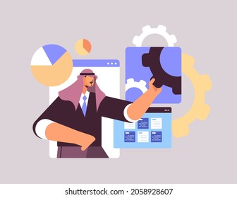 arab businessman analyzing financial data statistics business man finding new ideas creative working process concept
