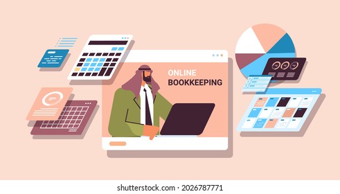 arab businessman analyzing statistics data financial accountant online bookkeeping concept