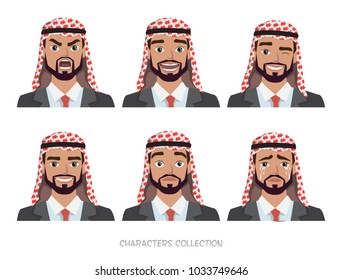 Arab businessman character set of emotions and poses. Portrait