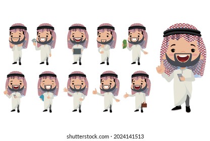 Arab businessman in different actions