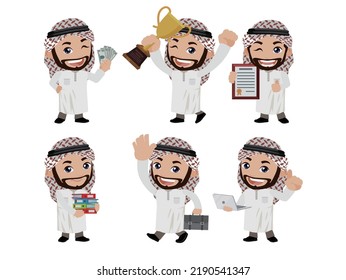 Arab businessman in different actions