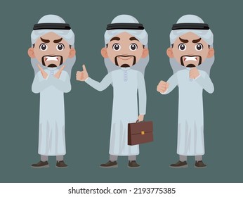 Arabischer Geschäftsmann mit unterschiedlichen Handlungen