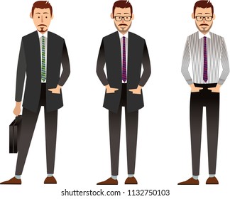 Arab Businessman man Character poses. Muslim male positions in suit