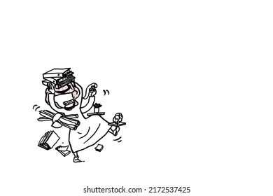 Arab businessman multi tasking. have many job and facing deadline. Cartoon vector illustration design