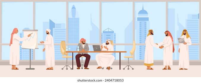 Arab Businessman in Office Working Engaged in Business Deal Vector Illustration