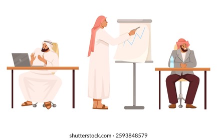 Arab Businessman in Office Working Engaged in Business Deal Vector Illustration