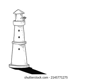 Arab businessman on lighthouse using telescope searching new business opportunities. Cartoon vector illustration design.