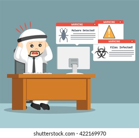 arab businessman panic when virus attack his computer