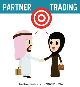 arab Businessman shaking hand arab Businesswoman and trading.
partner.business concept.flat icons vector illustration.