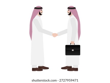 Arabischer Geschäftsmann schüttelt die Hand. Vektorgrafik.