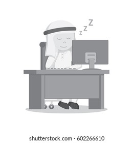 arab businessman sleep while working black and white color style