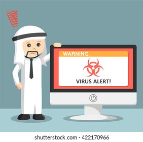 arab businessman and virus warning message