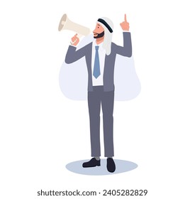  Arab Businessman's Loud Marketing Communication Using Megaphone for Announcement