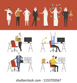 Arab businessmen characters in the Middle East. flat design style vector graphic illustration set
