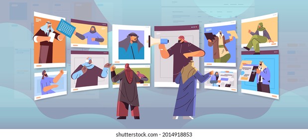 empresarios árabes en ventanas de navegador web discuten durante videollamadas concepto de equipo de comunicación en línea