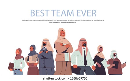 arab businesswoman team leader standing in front of arabic businesspeople leadership concept horizontal portrait copy space vector illustration