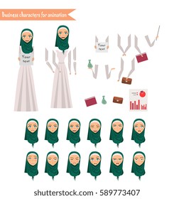 Arab businesswomen character for your scenes. Parts of body template for design work and animation 