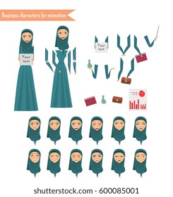 Arab businesswomen character for your scenes. Parts of body template for design work and animation